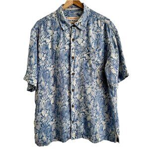 Vintage Tommy Bahama Blue Tropical Button-down Short-Sleeve 100% Linen Shirt - L
